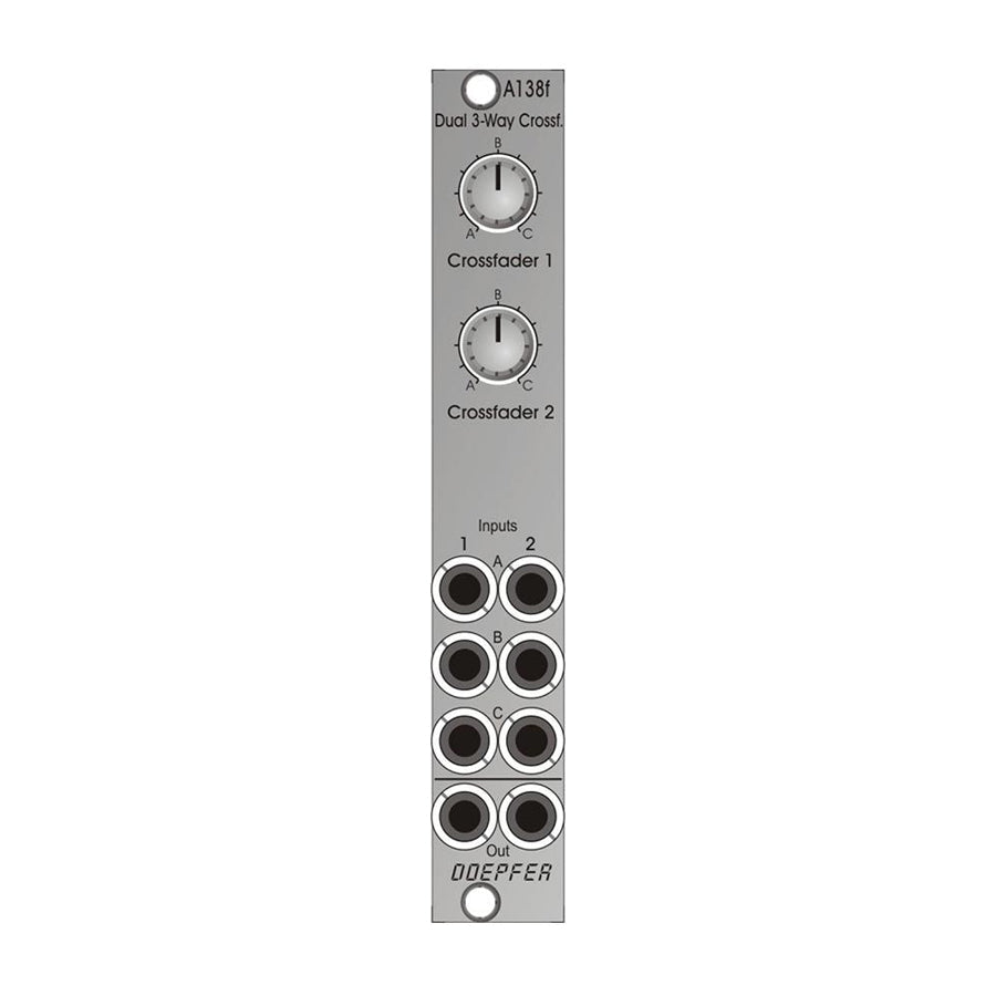 Front panel of a Doepfer module with two rotary knobs and six 3.5mm input/output jacks.