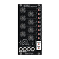 Front panel of a black electronic mini analog sequencer with knobs, buttons, switches, and labeled connectors.