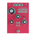 Red guitar effects pedal with knobs, toggle switch, footswitch, and three input/output jacks.