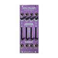 Purple eurorack module with three knobs, three sliders, and eight 3.5mm jacks labeled for delay control.