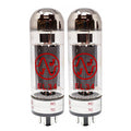 Two clear glass vacuum tubes with metal bases and red logos side by side.