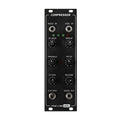 Black Eurorack module with knobs, jacks, and switch labeled as a compressor audio device.