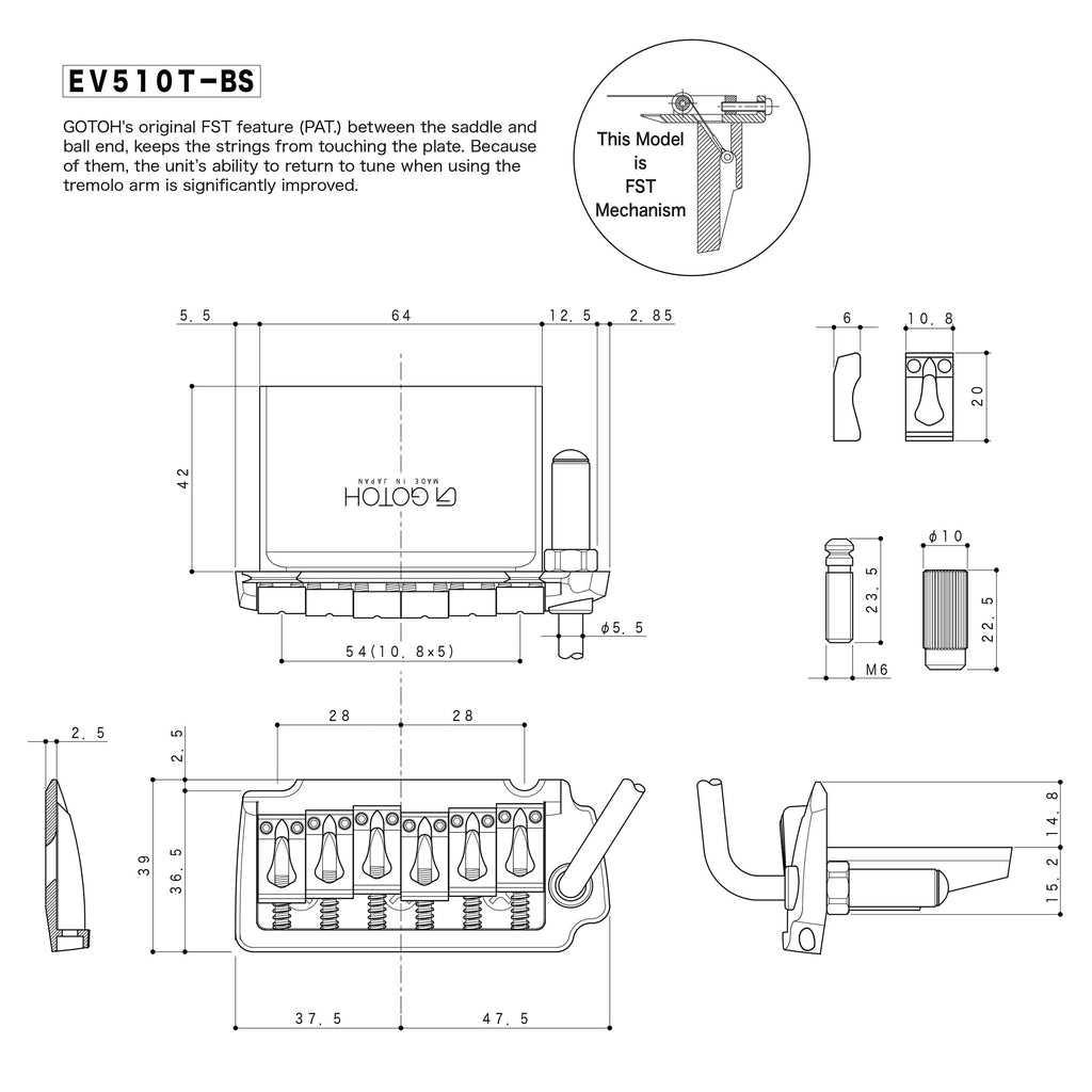 Gotoh EV510TS-BS Tremolo Guitar Bridge