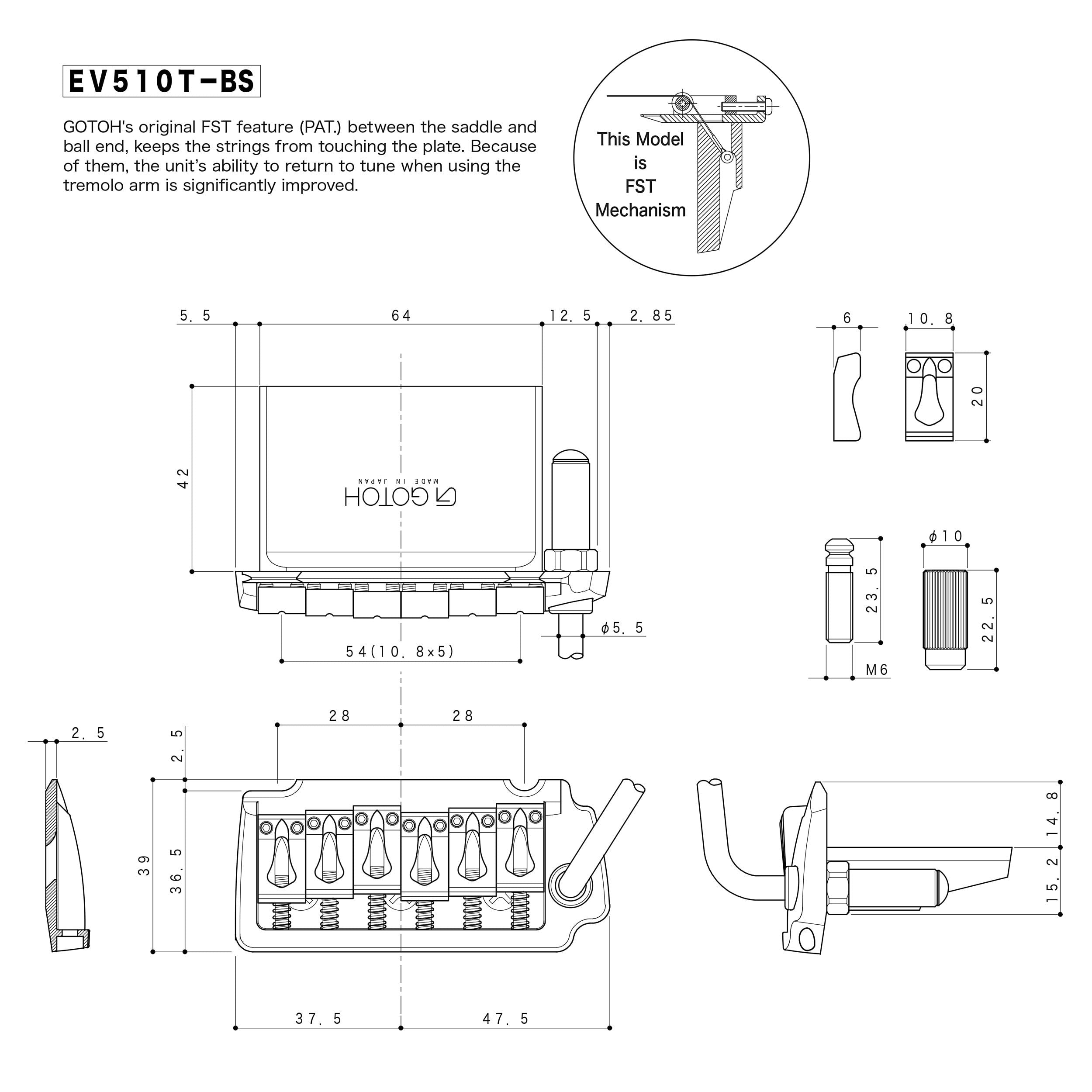 Gotoh EV510TS-BS Tremolo Guitar Bridge