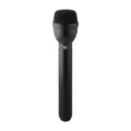Black handheld microphone with mesh grille and EV logo on the handle.