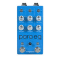 Blue guitar effects pedal with multiple knobs, switches, and footswitches labeled para eq mkII by Empress.