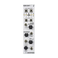 Silver Eurorack module with multiple knobs, jacks, and labeled controls including Cutoff Frequency and Resonance.