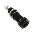 Black and silver cylindrical endpin jack with threaded body and terminal clip connector