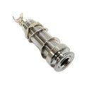 Chrome metal endpin jack connector with threaded body and mounting hardware.
