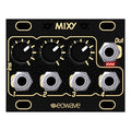 Black audio mixer module with three rotary knobs, four input jacks, and one output jack labeled 'Out'.