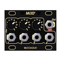 Black eurorack module with three control knobs, four input jacks, and one output jack labeled Mixy by eowave.