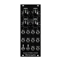 Black stereo mixer module with 4 level knobs, 12 audio jacks, and 2 toggle switches on black panel.
