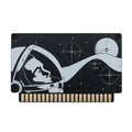 Black circuit board with white astronaut and space design and gold edge connector pins.