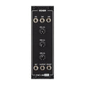 Black eurorack module with 3 input jacks, 3 level knobs, and 3 output jacks labeled Mixer.