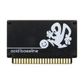 Black circuit board with gold edge connector and white graphic of a creature playing with a smiley face ball labeled 'acid bassline'.