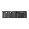 Black eurorack synthesizer module with multiple sections, knobs, switches, and 3.5mm jacks on a white background.