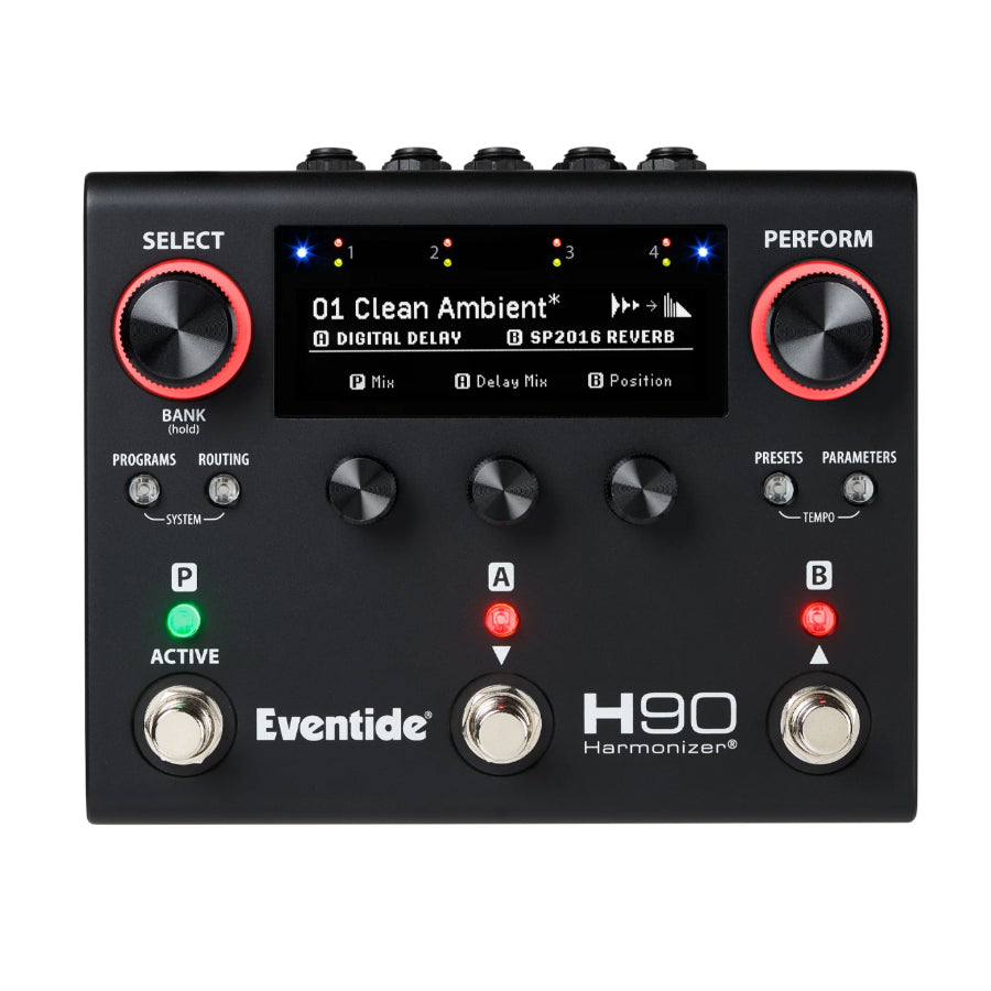 Black Eventide H90 Harmonizer guitar effects pedal with display and multiple control knobs and buttons.