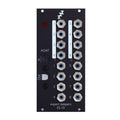 Black eurorack module with multiple 1/4 inch jacks and two optical ADAT In/Out ports labeled ES-10 by expert sleepers.