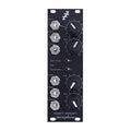 Black eurorack module with multiple jack inputs, outputs, knobs, toggle switches, and a red LED indicator.