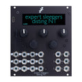 Black Eurorack module with multiple 3.5mm jacks, five rotary knobs, two push buttons, and display reading expert sleepers disting NT.