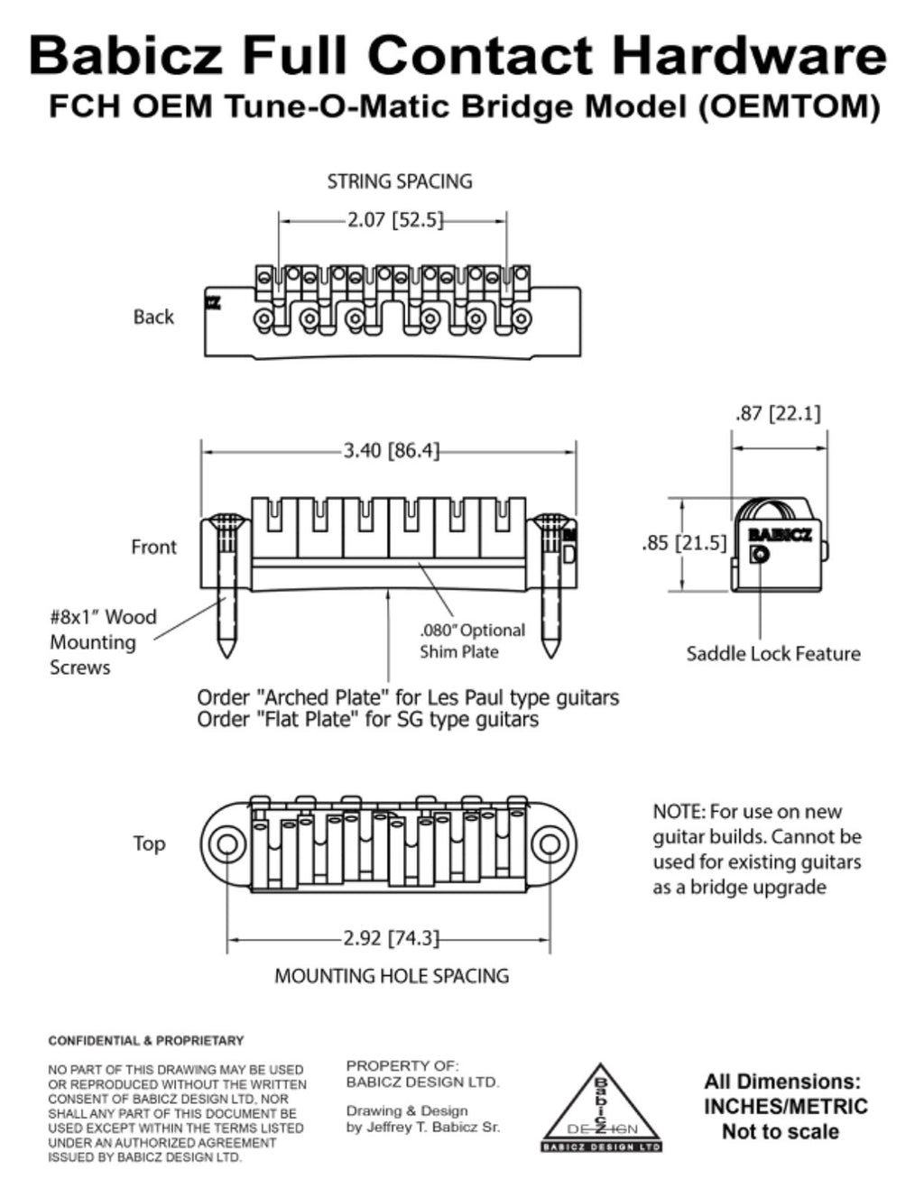 Babicz FCH OEM Tune-O-Matic Bridge – Flat Plate SG Style
