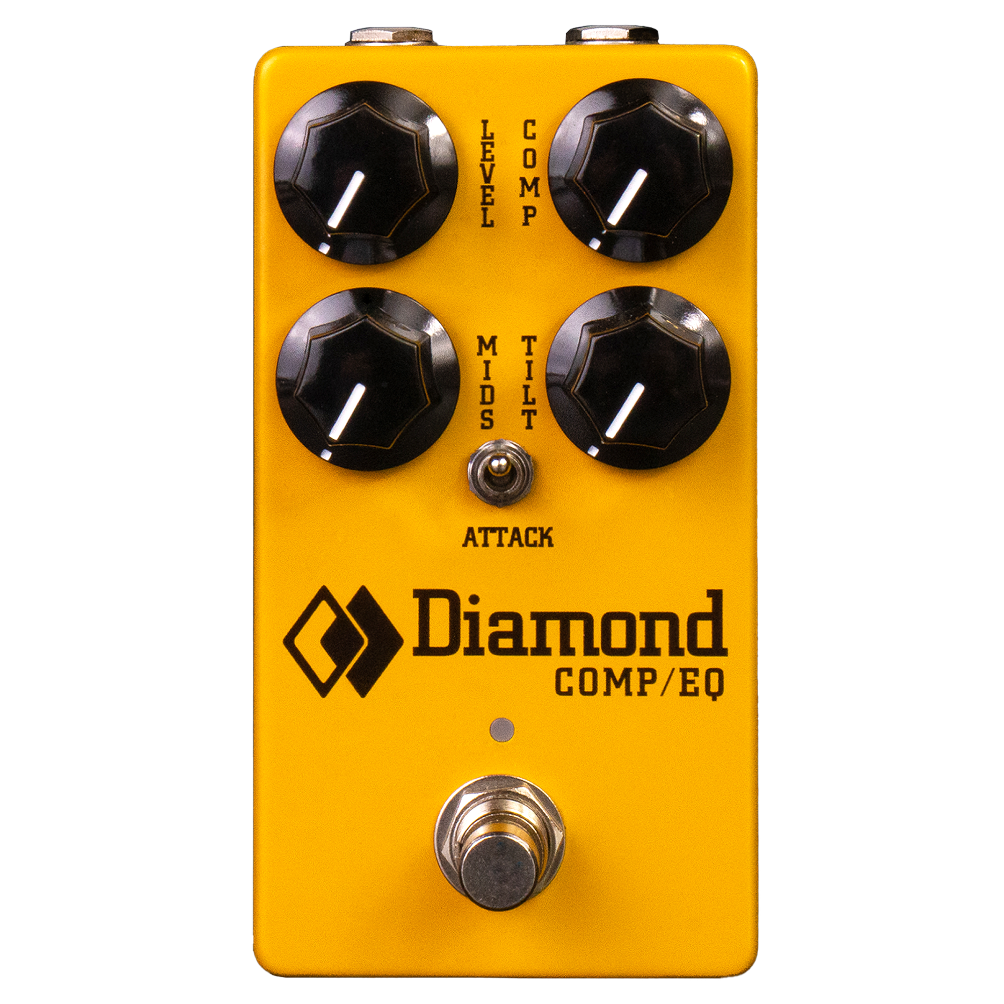 Yellow guitar effects pedal with four black knobs, one toggle switch, and a footswitch labeled Diamond COMP/EQ.