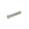 Silver metal bolt with a cross slotted head and partially threaded shaft on a white background.