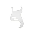 White three-ply guitar pickguard with multiple mounting holes and two rectangular pickup cutouts.