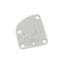 Chrome metal plate with four screw holes and the engraved text Fender Corona California.