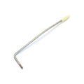 Chrome metal tremolo arm with off-white plastic tip on white background.