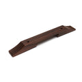 Dark brown wooden bridge base with two mounting holes and two slots underneath shown on a white background.