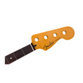 Wood guitar neck with headstock labeled Fender Jazz Bass and part of the fretboard visible.