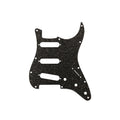Dark gray sparkle 11-hole pickguard with cutouts for pickups and controls for a Stratocaster-style guitar.