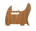 Wood-textured guitar pickguard with multiple screw holes and pickup cutouts on a white background.