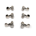 Six silver metal locking tuning pegs arranged in pairs on a white background.
