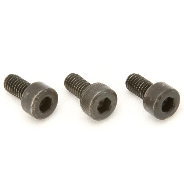 Three black hex socket head screws arranged horizontally on a white background.