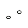 Two black star-shaped metal washers on a white background.