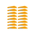 Fifteen yellow-handled metal files arranged in a grid on a white background.