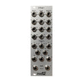 Silver modular synth panel with multiple labeled jack sockets for pitch, gate, velocity/CV, triggers, and MIDI connections.