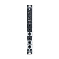 Narrow black eurorack module with two knobs, six 1/8 inch jacks, and labelled controls.