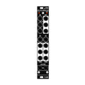 Front panel of a black and white Eurorack module with multiple 6.35mm jack sockets labeled IN, OUT, and THRU.