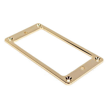 Gold-colored rectangular flat metal ring with six countersunk screw holes.