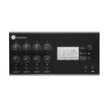 Black audio device with multiple rotary knobs, buttons, a small screen showing tempo settings, and control labels.