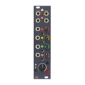 Front view of a black Eurorack module with multiple jack sockets, knobs, and toggle switches.