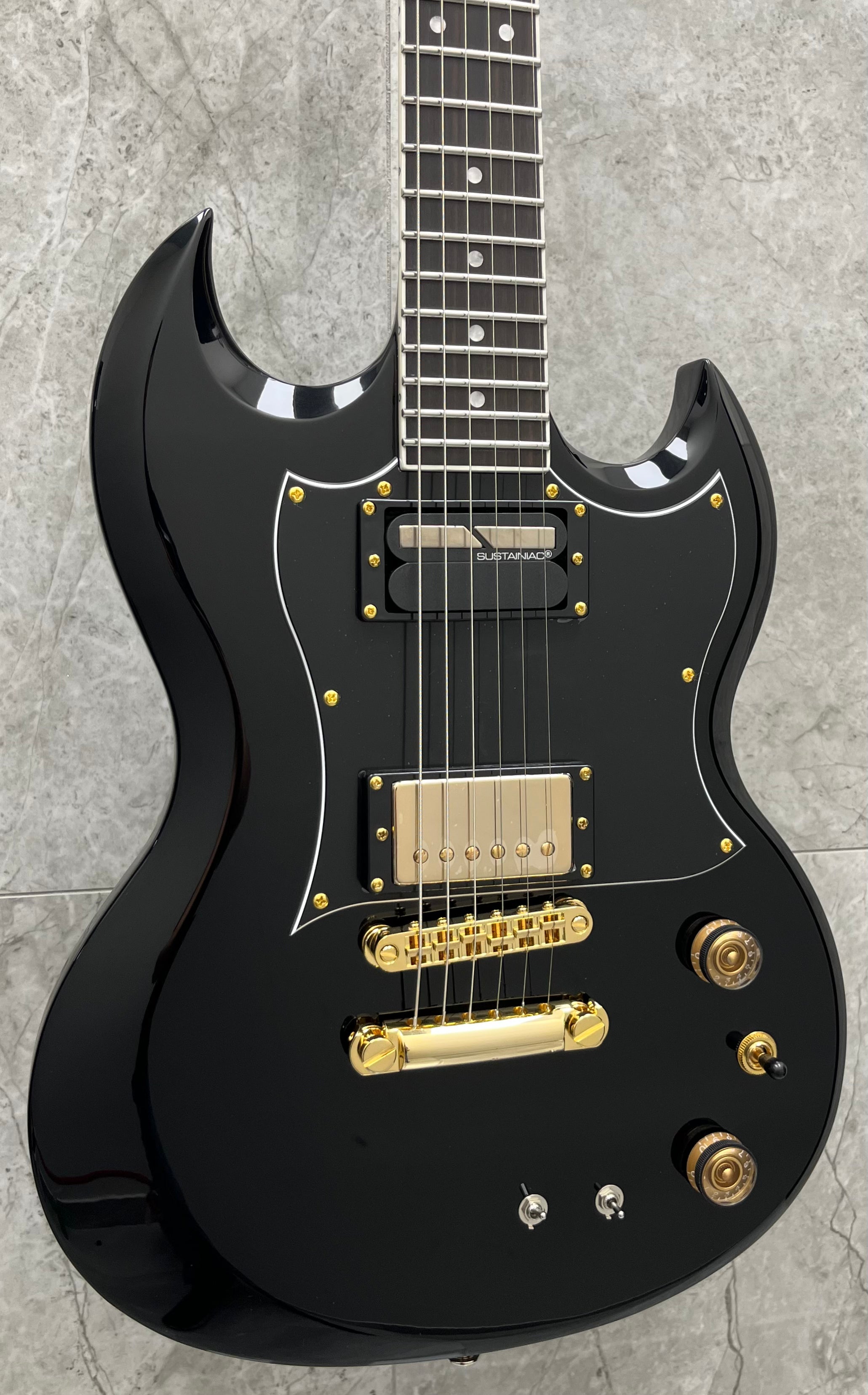 Schecter Zacky Vengeance Signature Guitar H6Llyw66D-S w/ Sustainiac Pickup Gloss Black 545-SHC SERIAL NUMBER W24091880 - 7.6 LBS