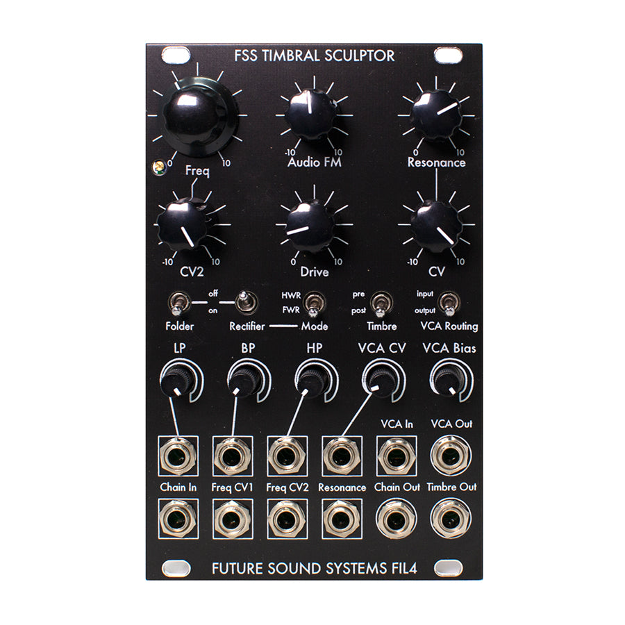 Black panel with knobs, switches, and multiple jacks labeled for audio control from Future Sound Systems