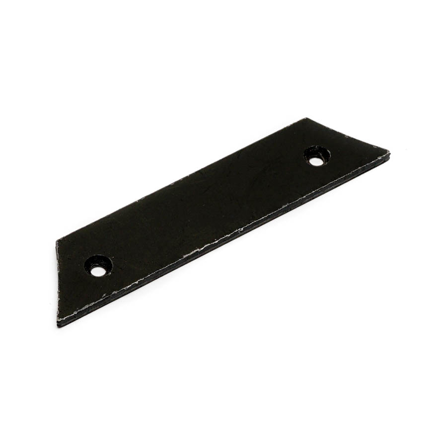 Black rectangular plastic spacer with two mounting holes on opposite ends isolated on white background.