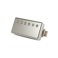 Metal electric guitar pickup with six adjustable pole pieces and a mounting bracket.
