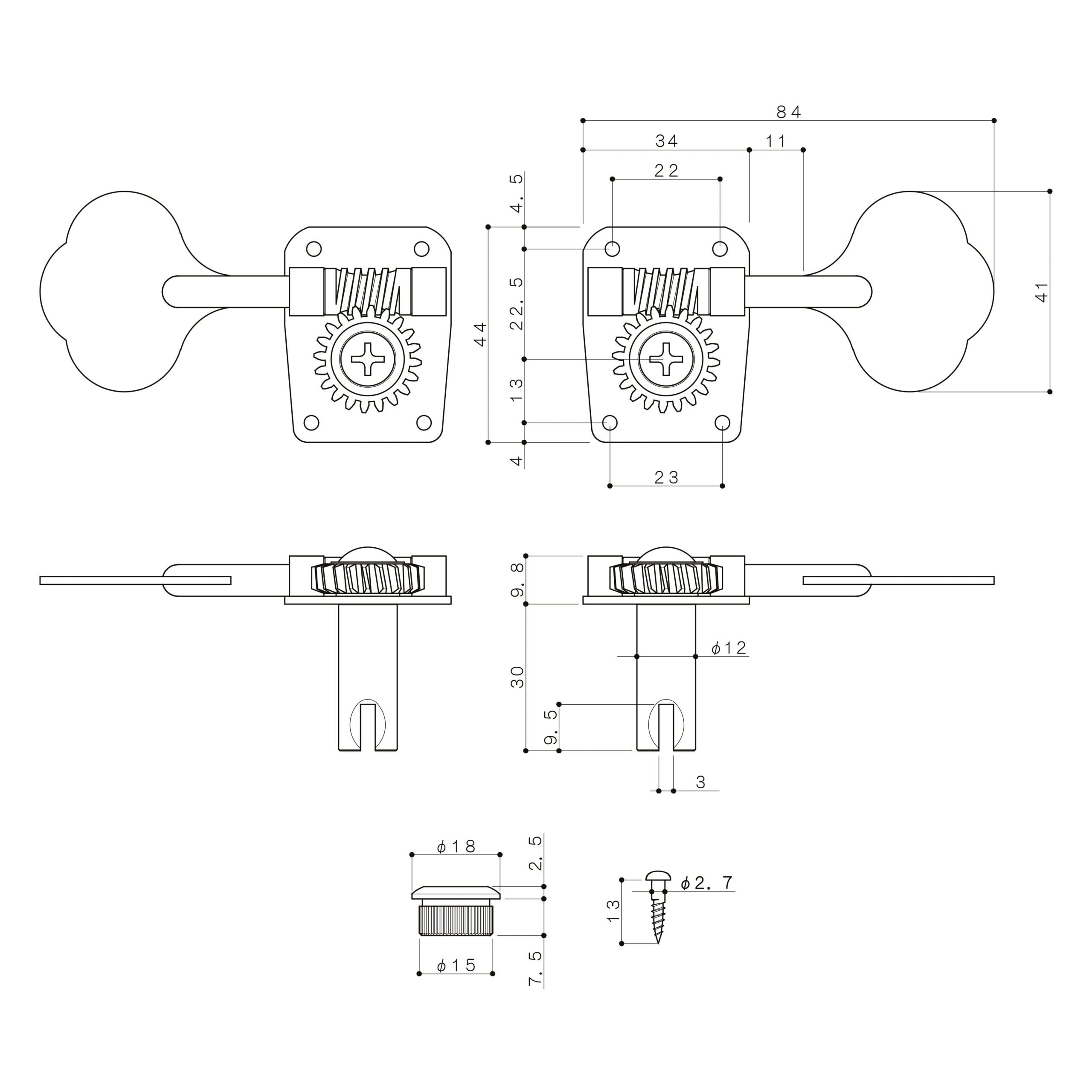 Gotoh GB10 Bass Machine Heads Set of 4 Inline
