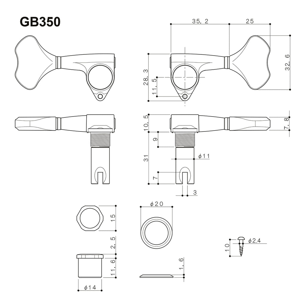 Gotoh GB350 4 String Bass Machine Heads Set of 4 Inline